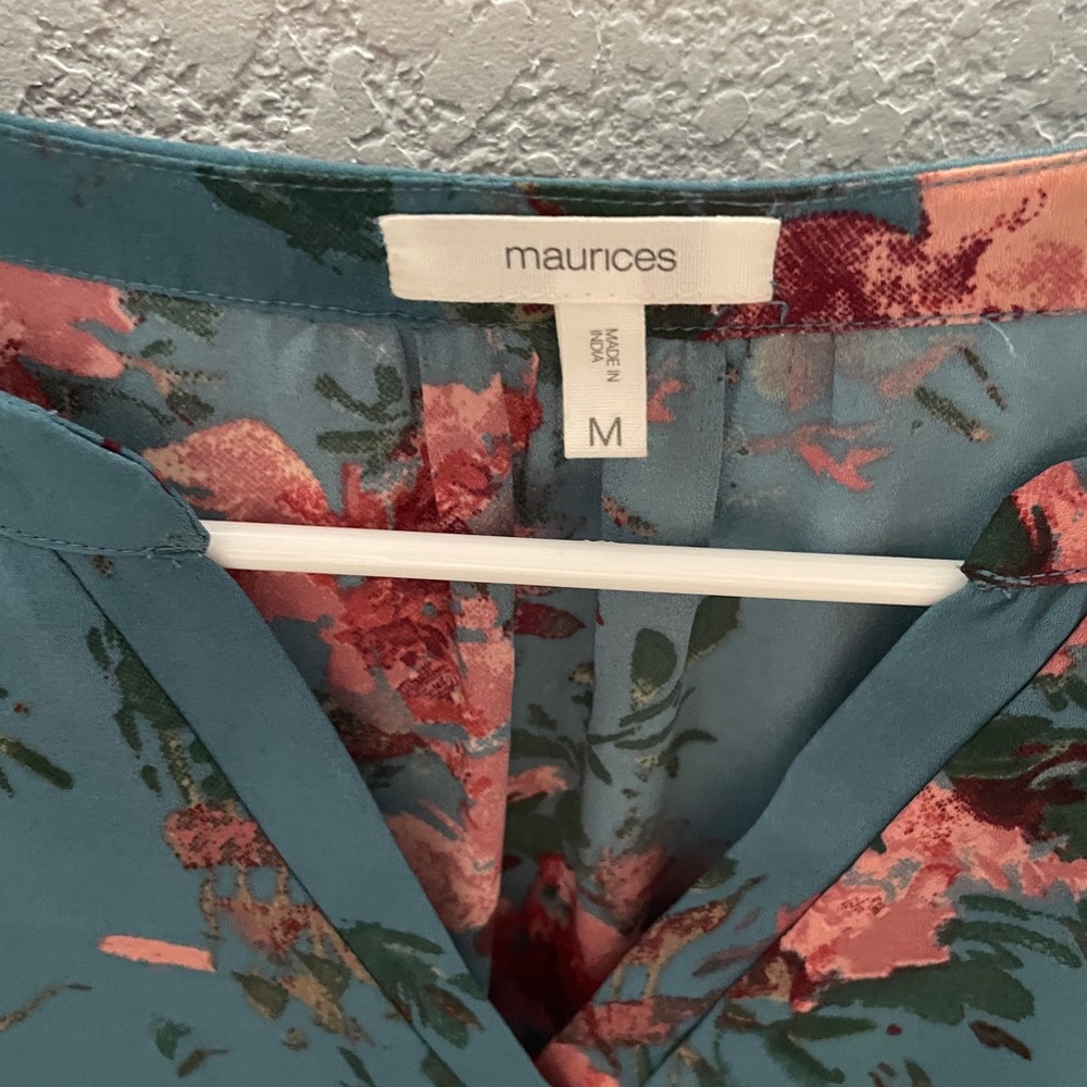 Maurices Teal and Pink Floral Blouse - Picture 2 of 3